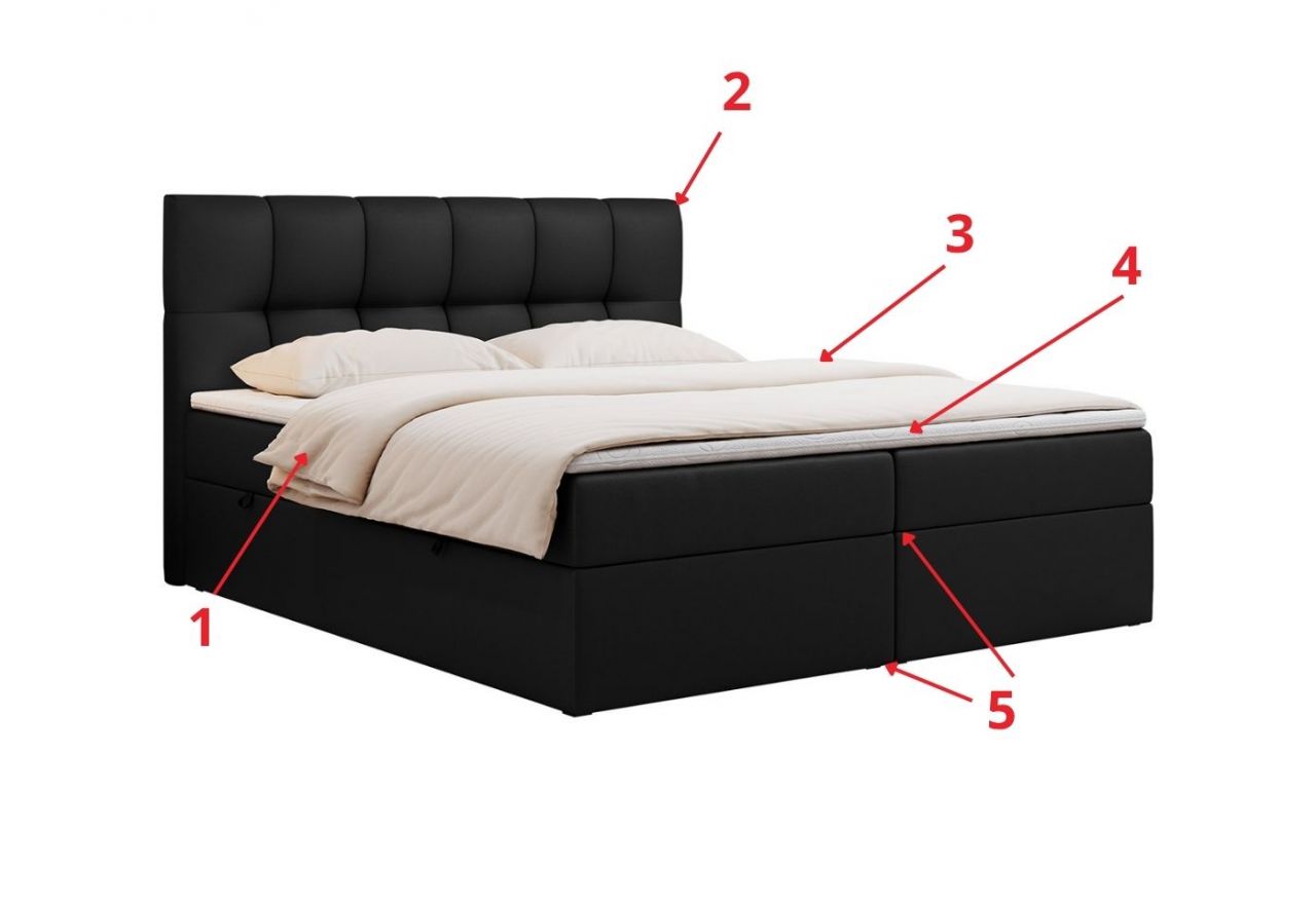 Łóżko kontynentalne RICO 160x200 - Soft 11 - czarna ekoskóra - OUTLETU
