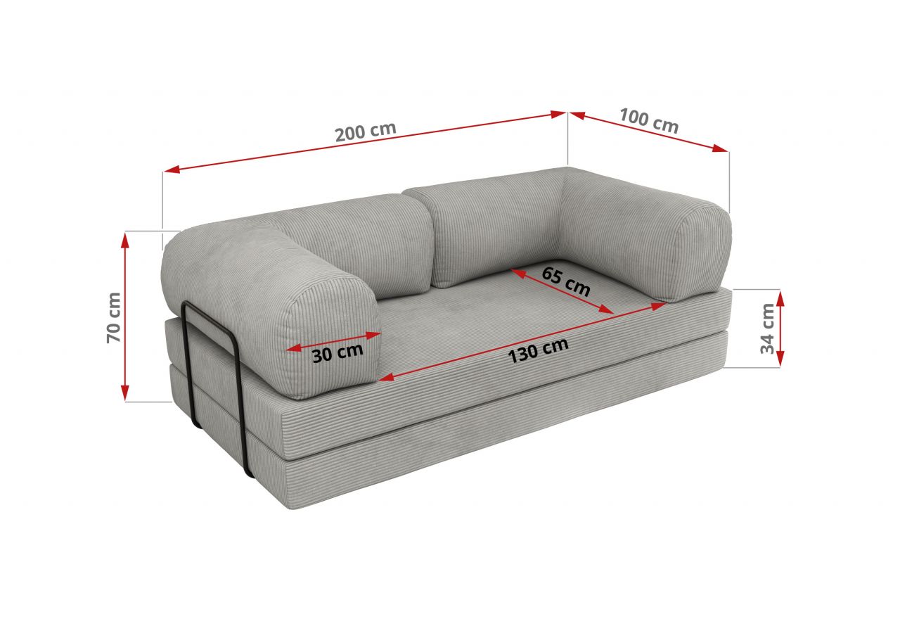 Sofa Orsetto - jasnoszary, wąski sztruks