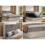 Łóżko kontynentalne NORDIC 200x200 - H3 - jasnobrązowy, sztruks - Topper T25