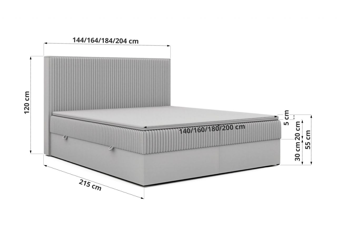 Łóżko kontynentalne NORDIC 180x200 - H4 - brązowy, sztruks - Topper T25