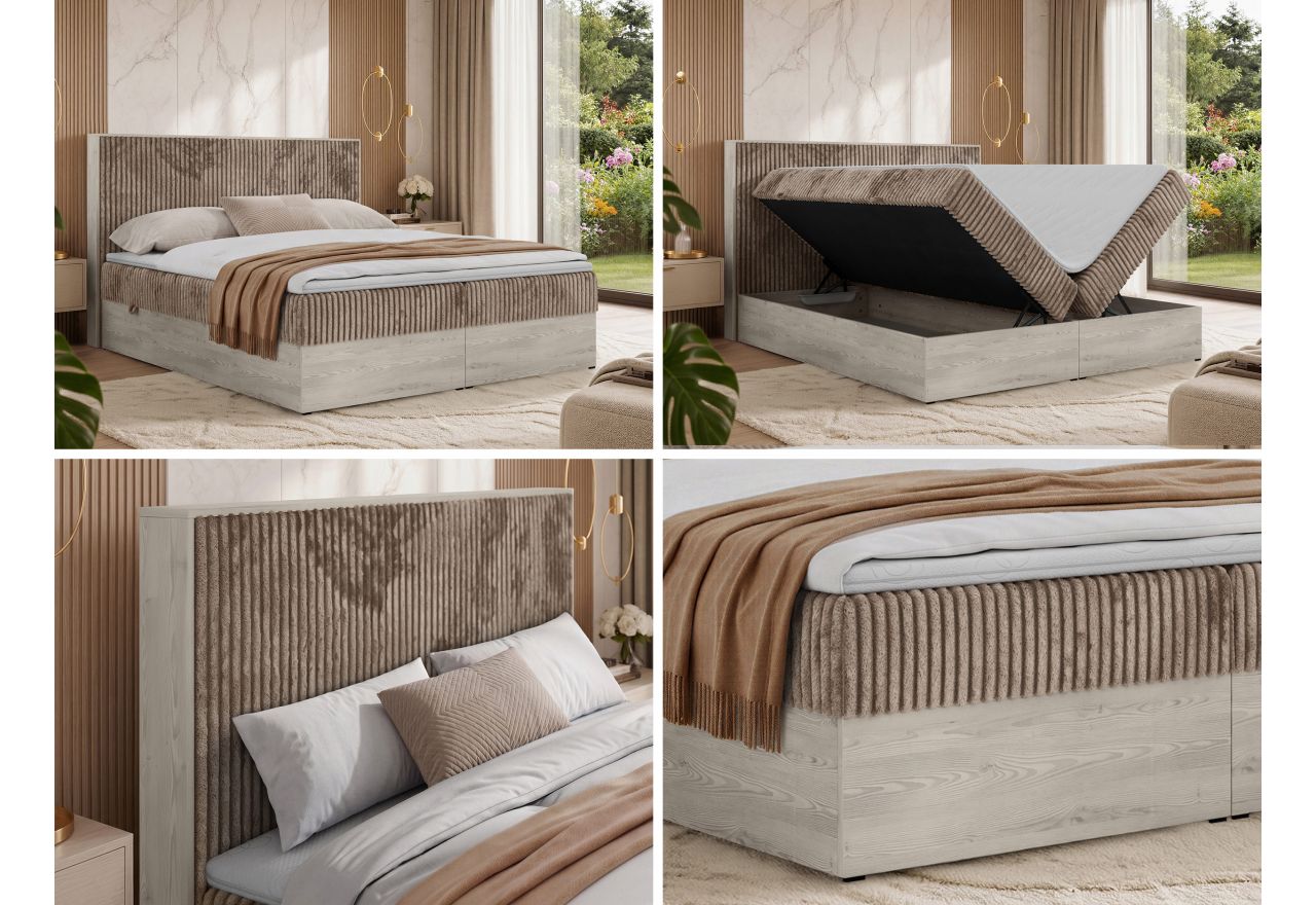 Łóżko kontynentalne NORDIC 180x200 - H4 - brązowy, sztruks - Topper T25