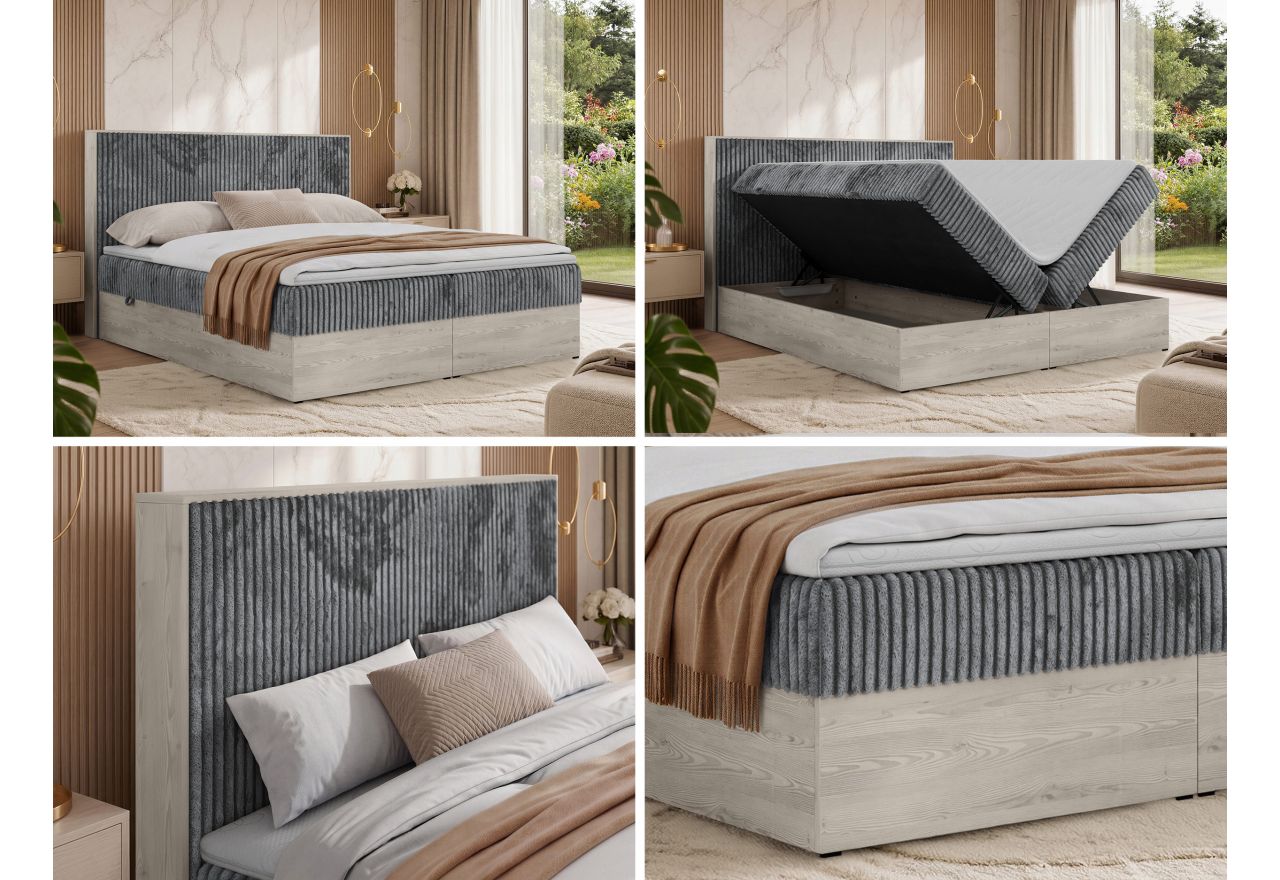 Łóżko kontynentalne NORDIC 180x200 - H3 - ciemnoszary, sztruks - Topper T25