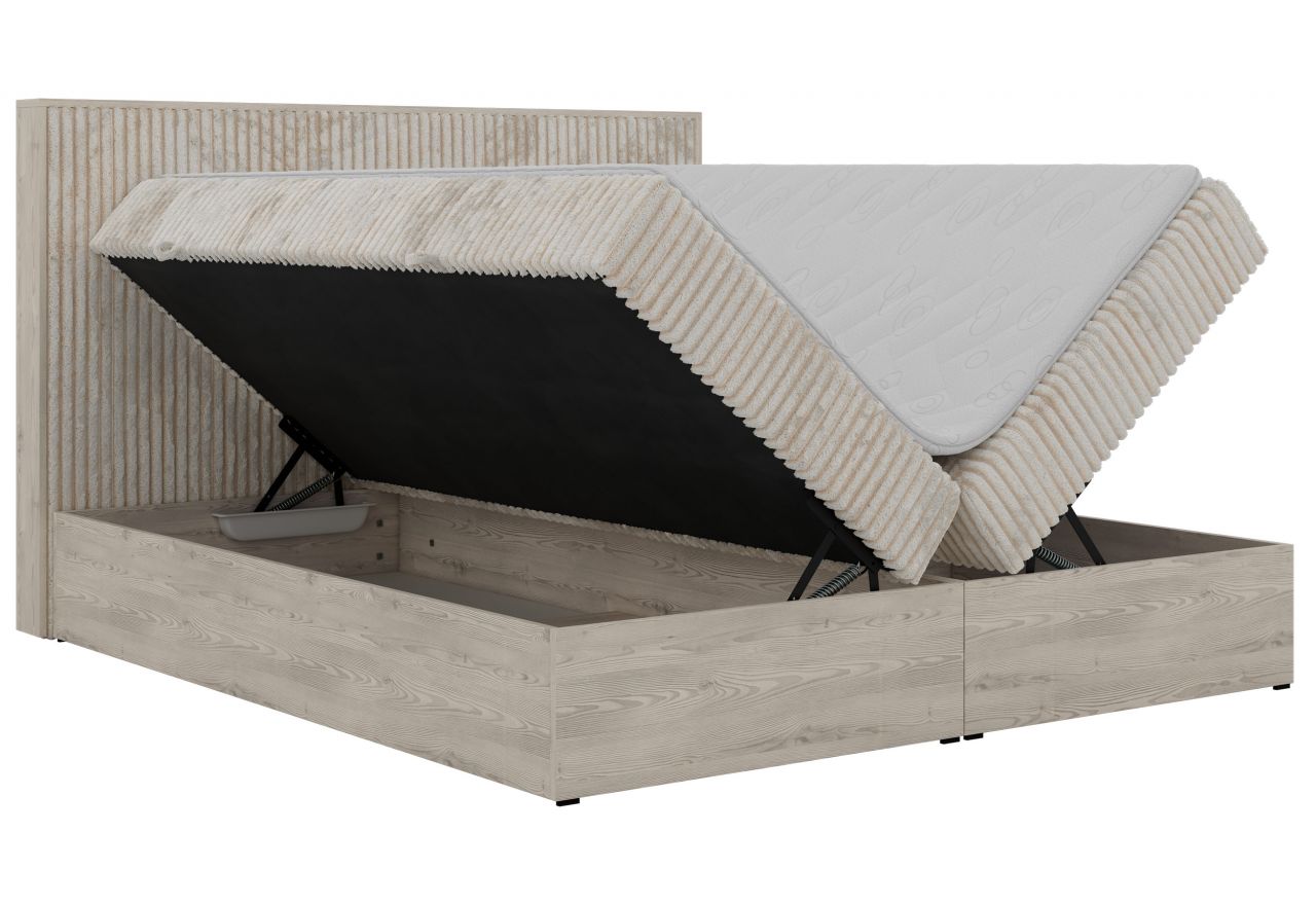Łóżko kontynentalne NORDIC 160x200 - H3 - beżowy, sztruks - Topper Visco