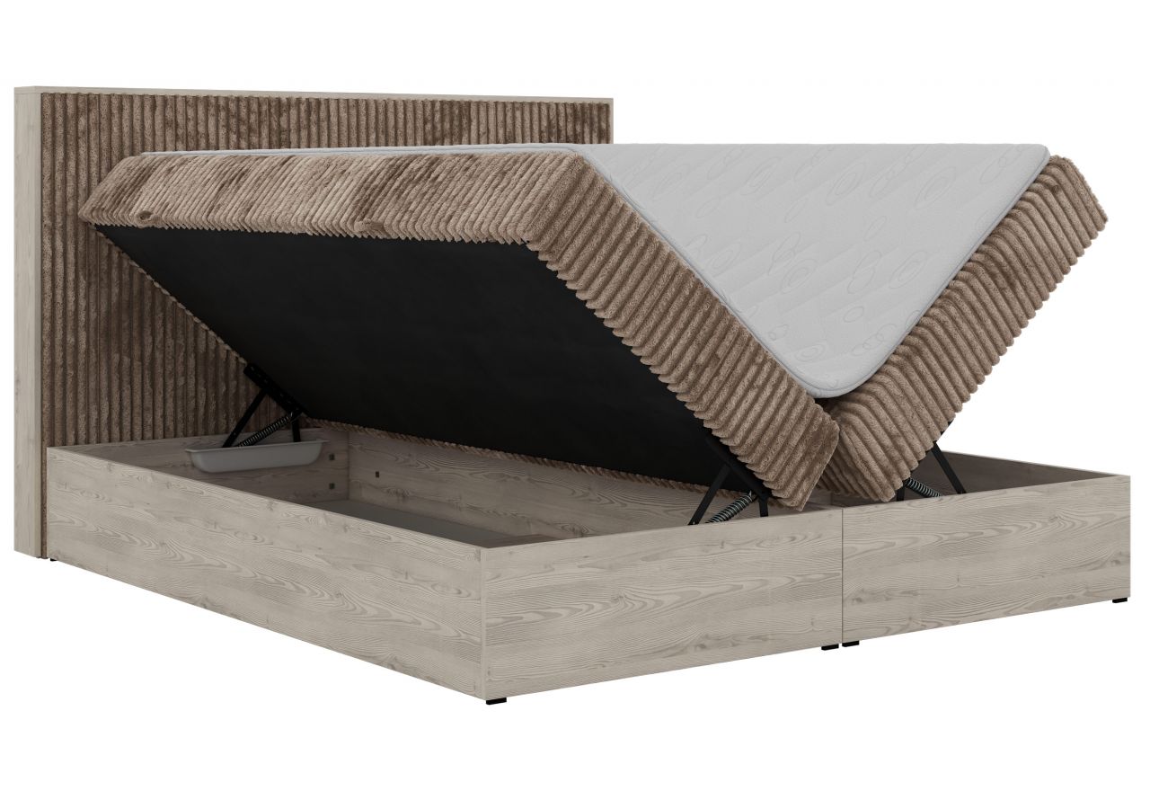 Łóżko kontynentalne NORDIC 140x200 - H3 - brązowy, sztruks - Topper Visco