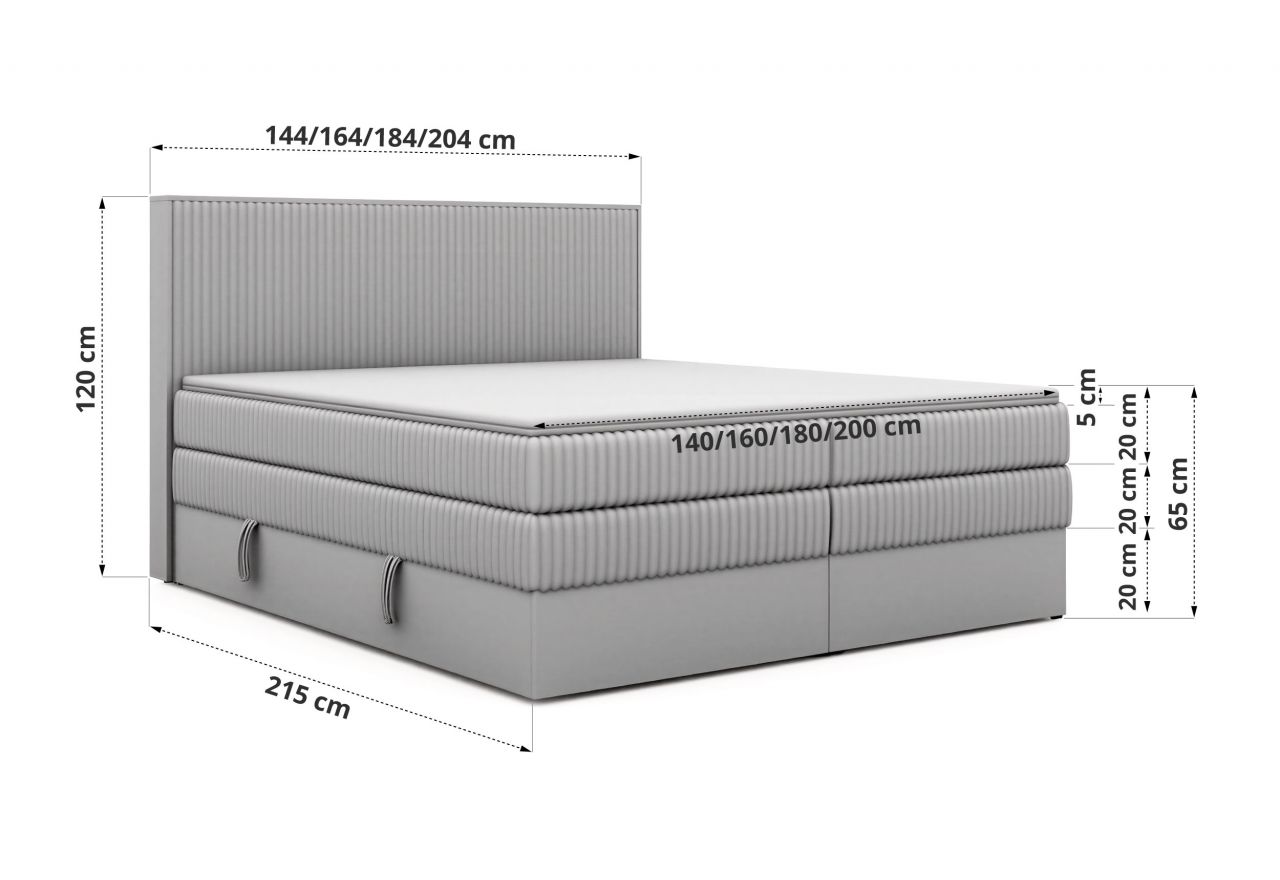 Łóżko kontynentalne NORDIC KING 200x200 - H4 - beżowy, sztruks - Topper T25