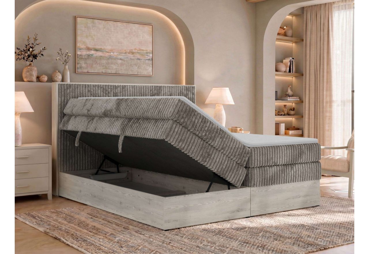 Łóżko kontynentalne NORDIC KING 180x200 - H4 - jasnobrązowy, sztruks - Topper T25