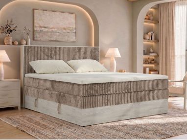 Łóżko kontynentalne NORDIC KING 180x200 - H3 - brązowy, sztruks - Topper T25