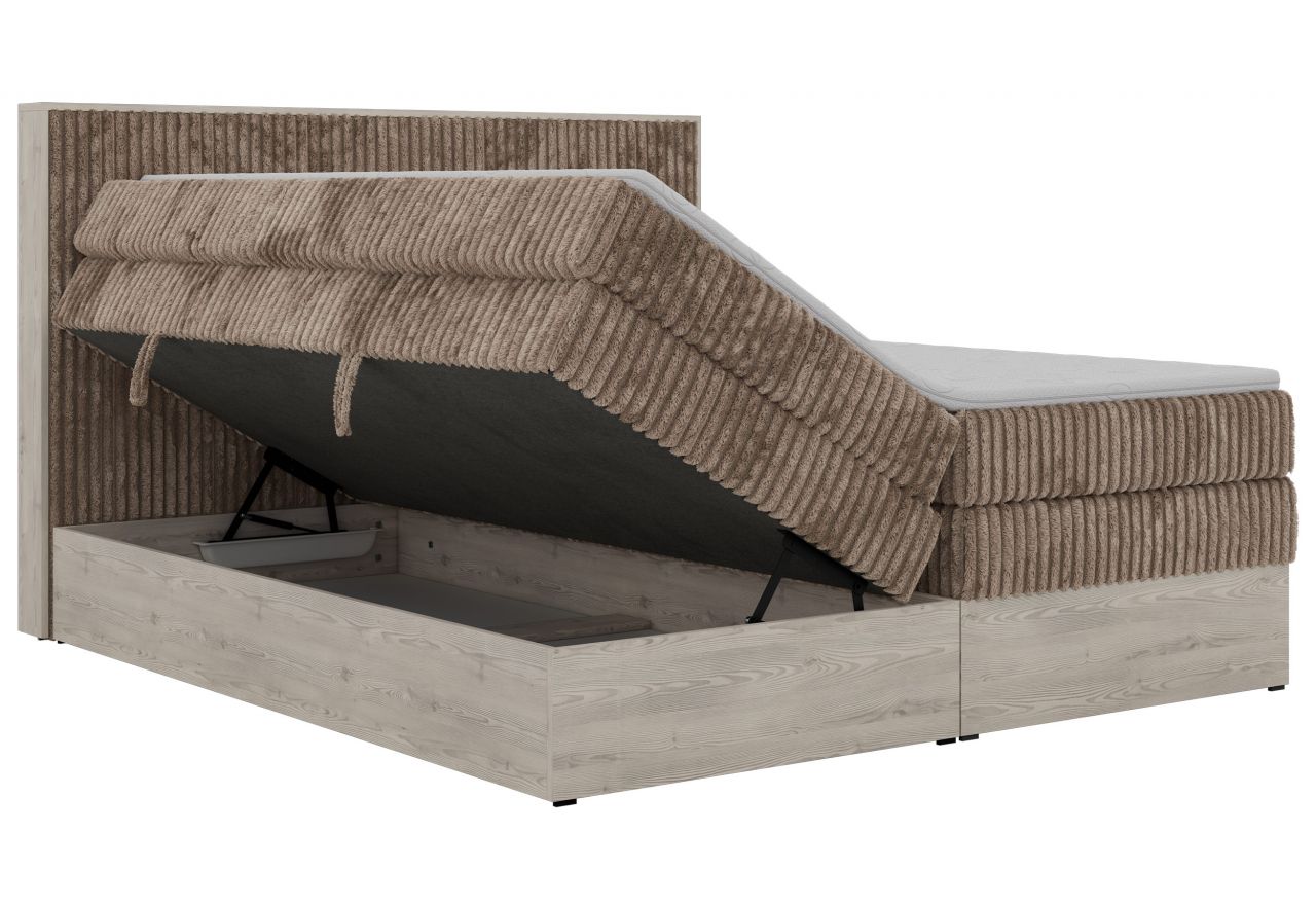 Łóżko kontynentalne NORDIC KING 180x200 - H3 - brązowy, sztruks - Topper T25