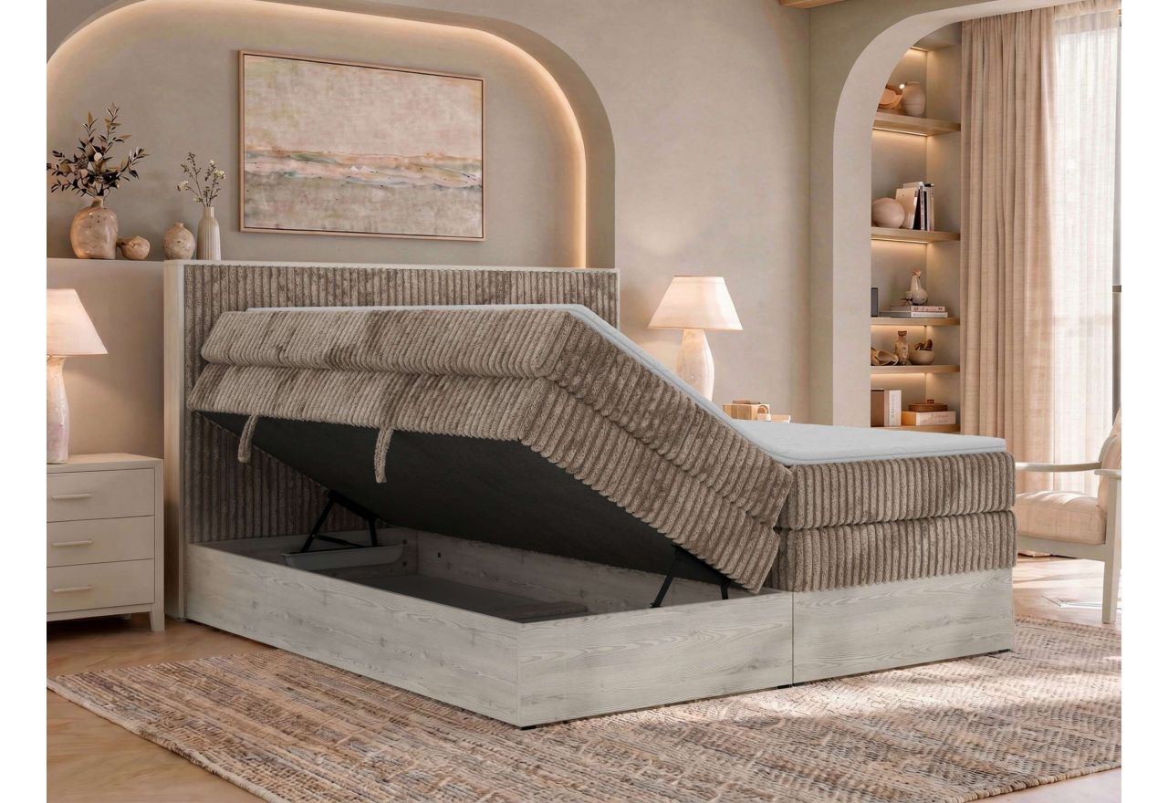 Łóżko kontynentalne NORDIC KING 160x200 - H4 - brązowy, sztruks - Topper T25