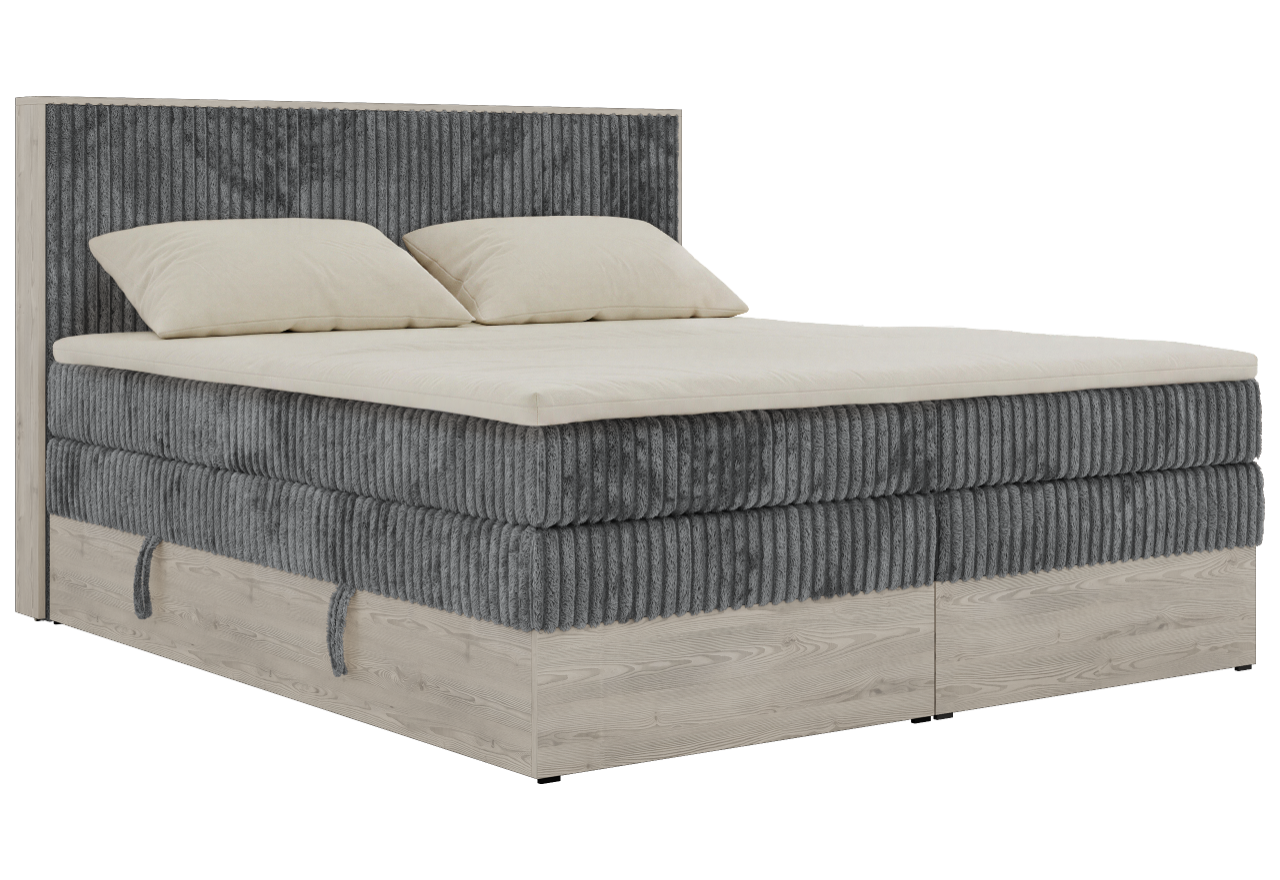 Łóżko kontynentalne NORDIC KING 160x200 - H4 - ciemnoszary, sztruks - Topper T25
