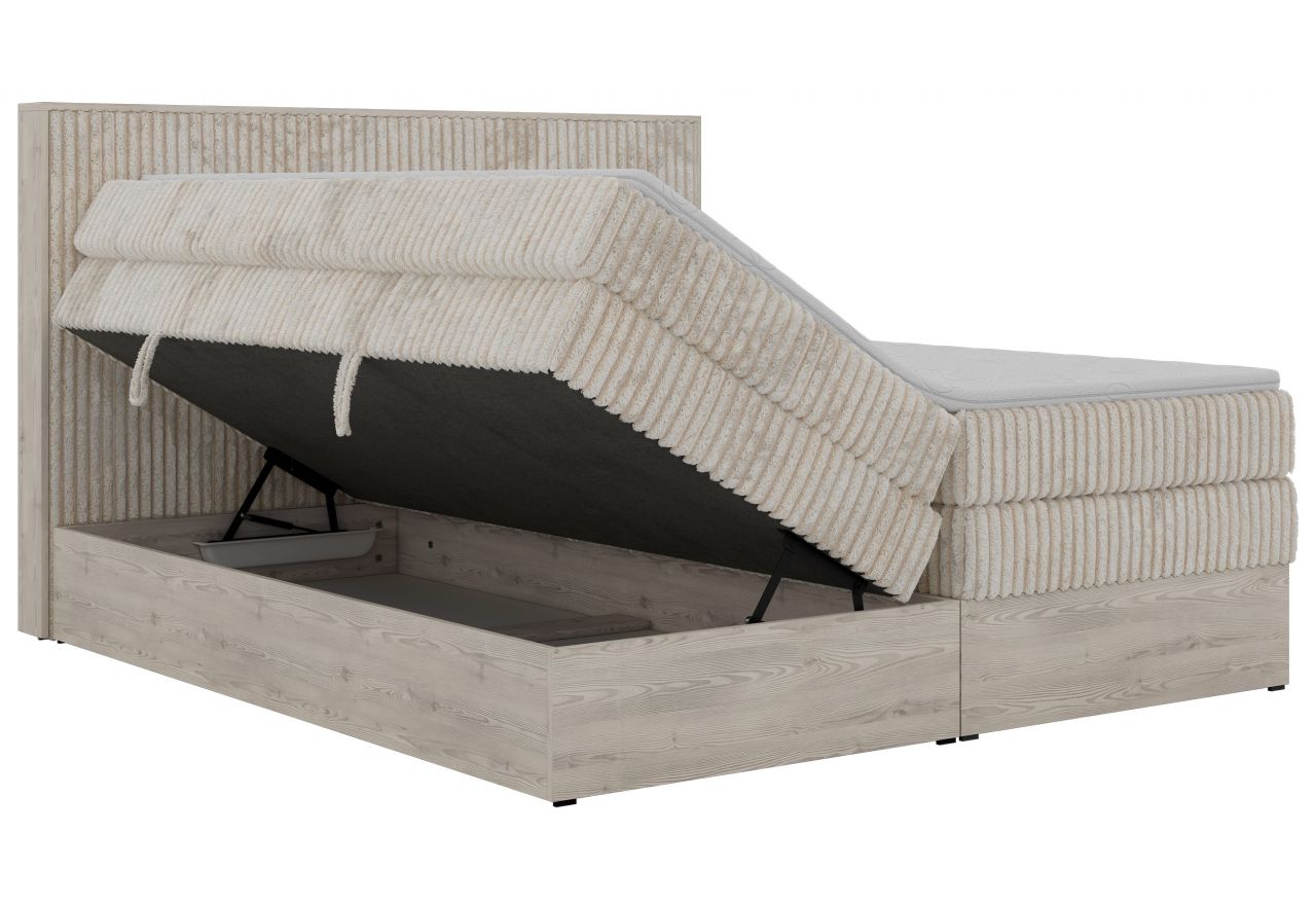 Łóżko kontynentalne NORDIC KING 160x200 - H4 - beżowy, sztruks - Topper Visco