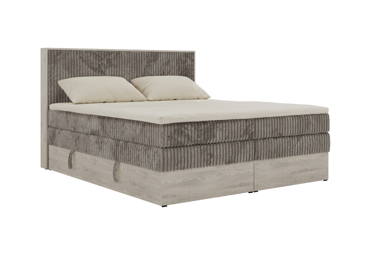 Łóżko kontynentalne NORDIC KING 140x200 - H3 - jasnobrązowy, sztruks - Topper Visco