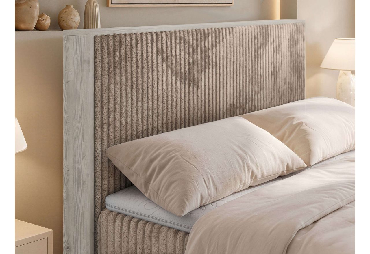 Łóżko kontynentalne NORDIC KING 140x200 - H3 - brązowy, sztruks - Topper Visco