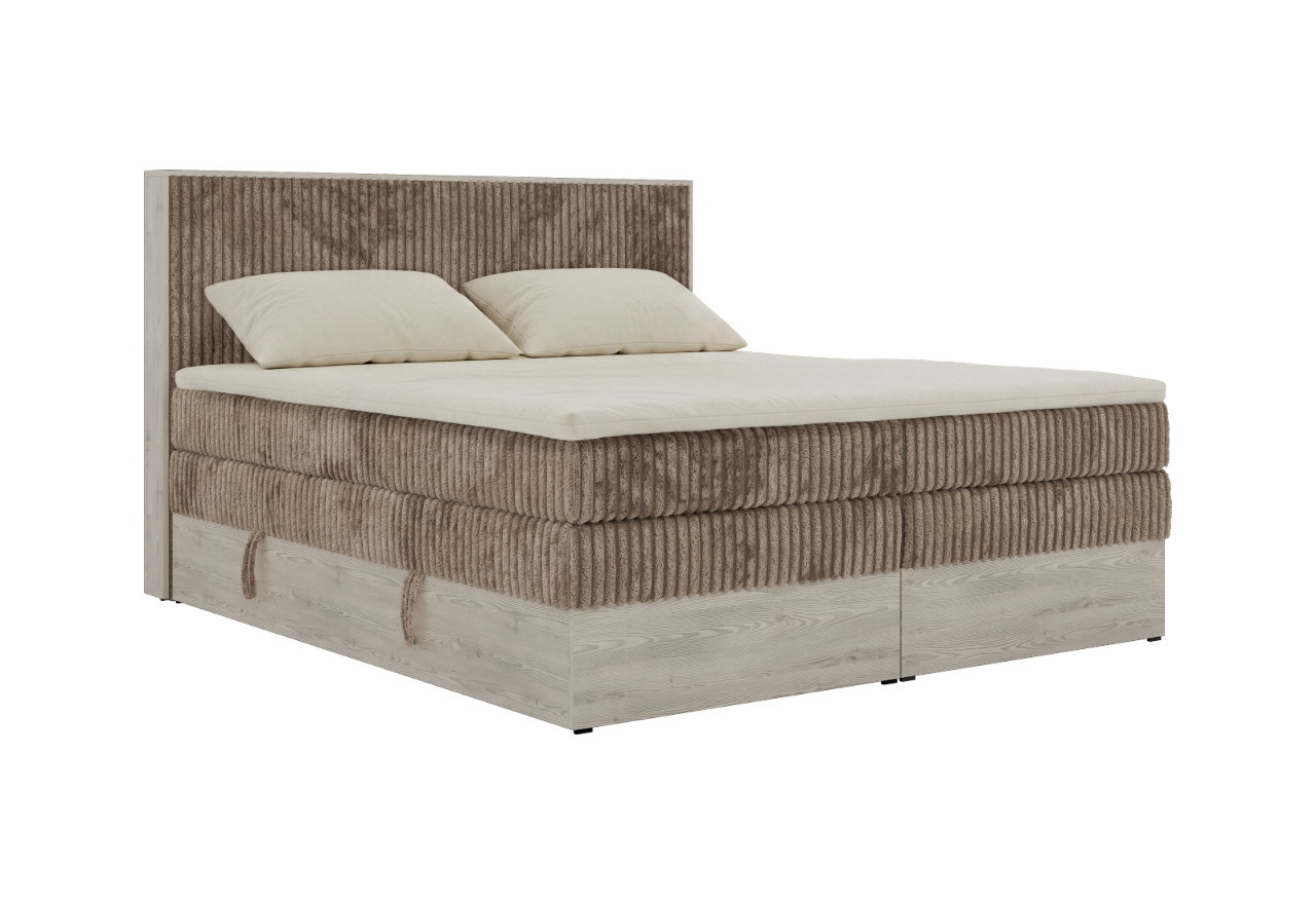 Łóżko kontynentalne NORDIC KING 160x200 - H3 - brązowy, sztruks - Topper Visco