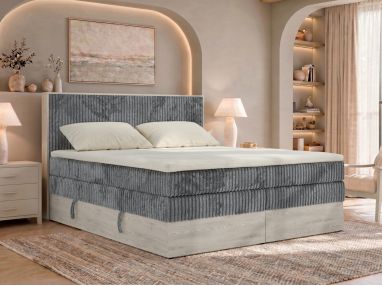 Łóżko kontynentalne NORDIC KING 160x200 - H4 - ciemnoszary, sztruks - Topper Visco