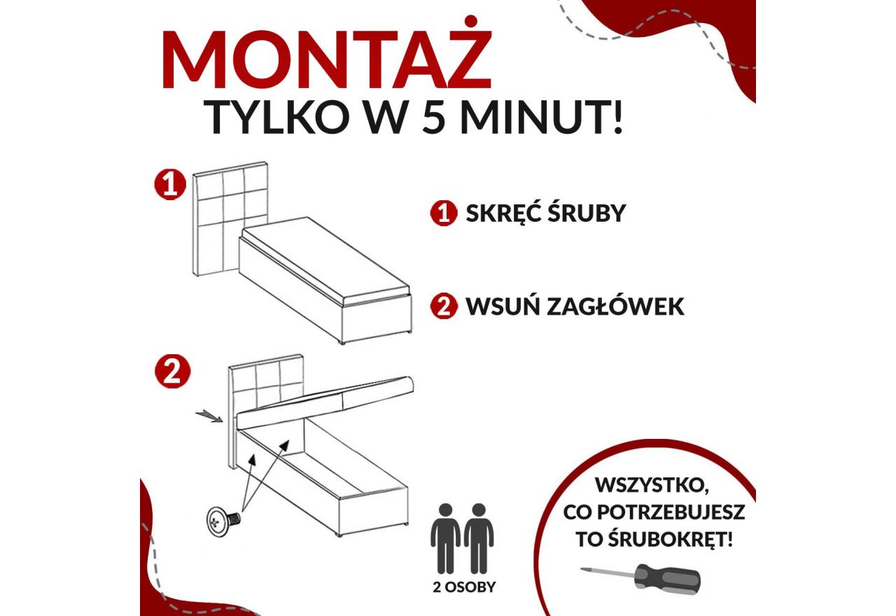 Łóżko kontynentalne MILEN 90x200 - Monolith 15 - brązowy - OUTLET
