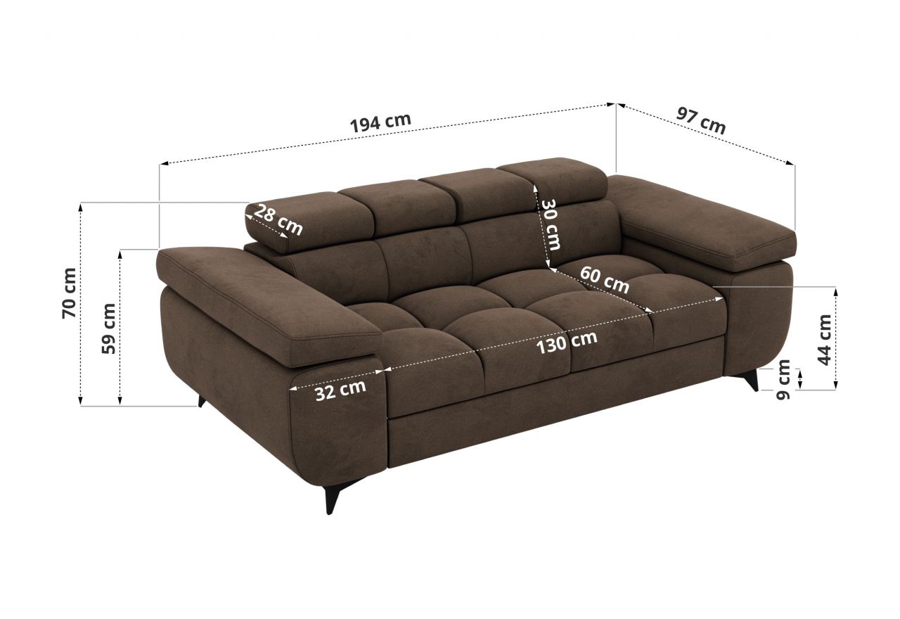 Sofa NIDELLO 2 - brązowy, welwet
