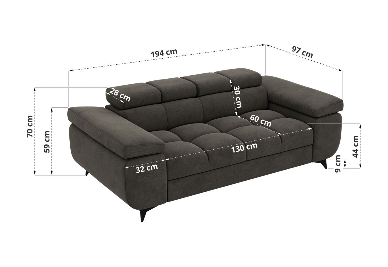 Sofa NIDELLO 2 - ciemnoszary, welwet