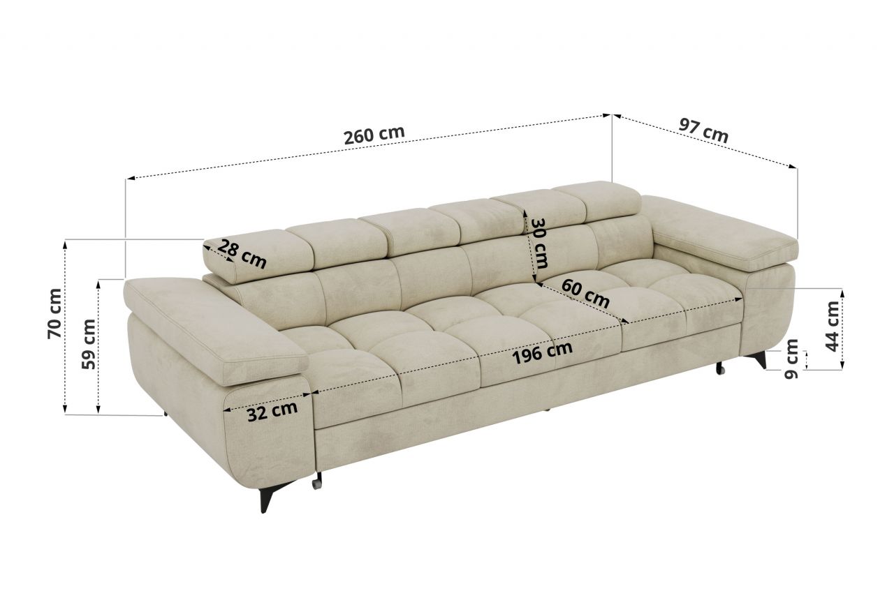 Sofa NIDELLO 3 - kremowy, welwet