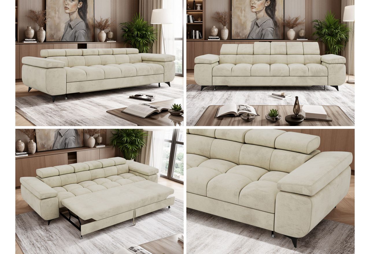 Sofa NIDELLO 3 - kremowy, welwet