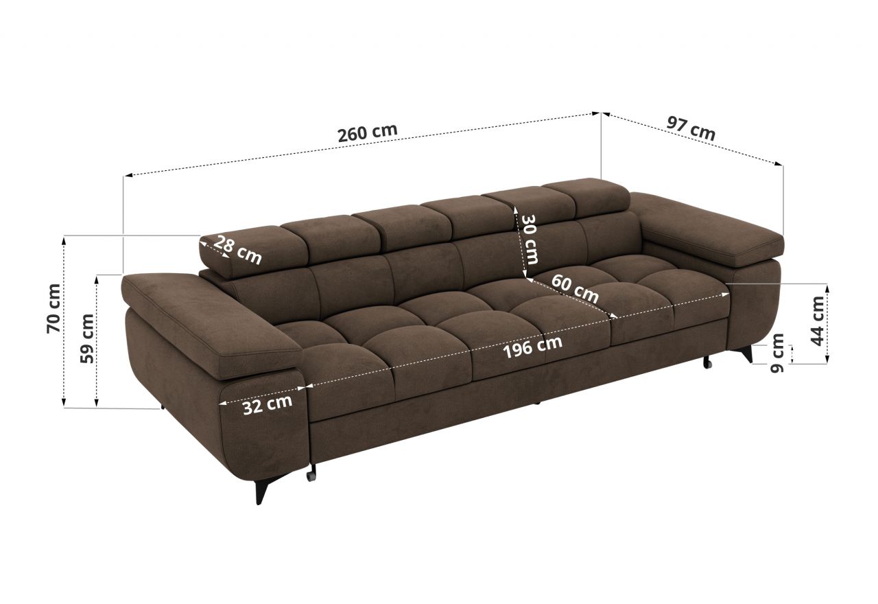 Sofa NIDELLO 3 - brązowy, welwet