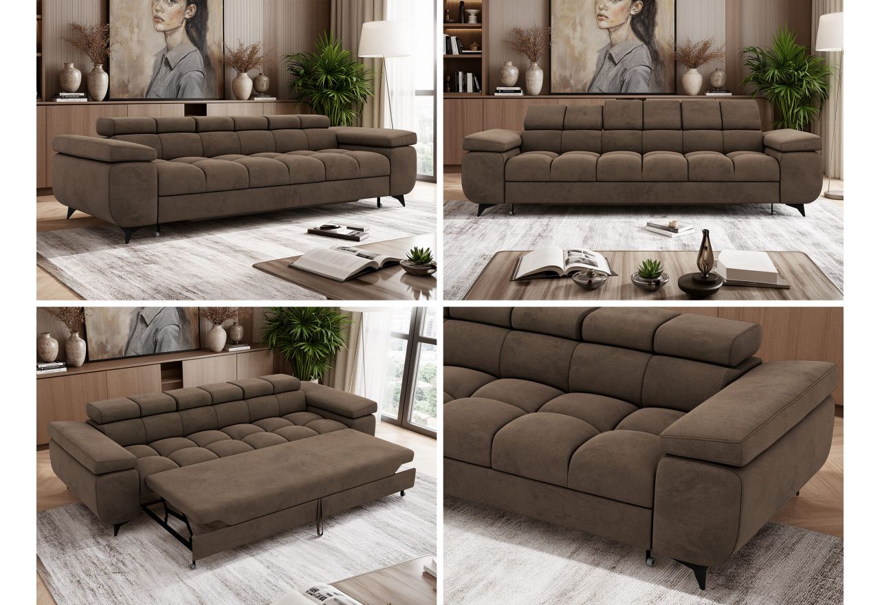 Sofa NIDELLO 3 - brązowy, welwet
