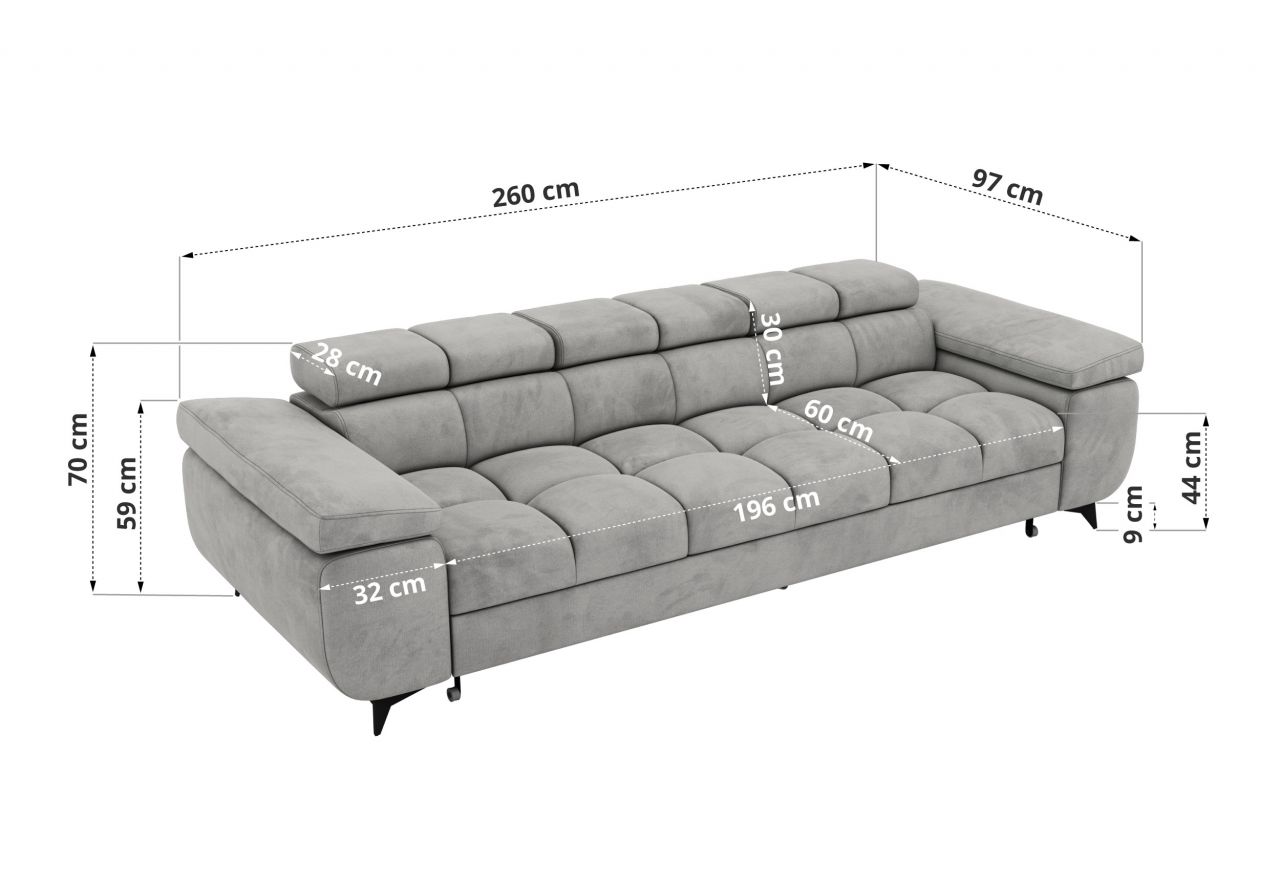 Sofa NIDELLO 3 - jasnoszary, welwet