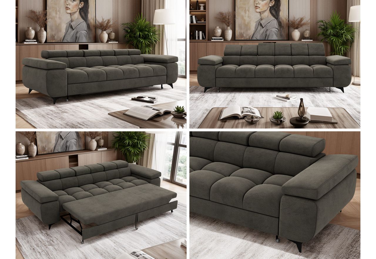 Sofa NIDELLO 3 - ciemnoszary, welwet