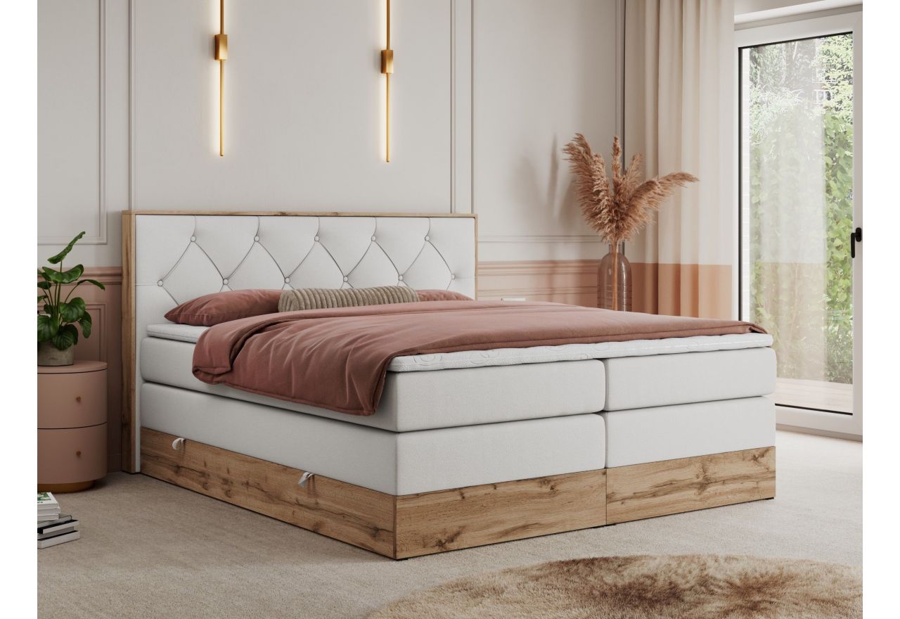Łóżko kontynentalne VENETO KING 200x200 - Soft 17 - biała ekoskóra - OUTLET