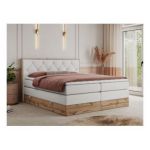 Łóżko kontynentalne VENETO KING 200x200 - Soft 17 - biała ekoskóra - OUTLET