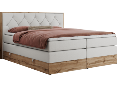 Łóżko kontynentalne VENETO KING 200x200 - Soft 17 - biała ekoskóra - OUTLET