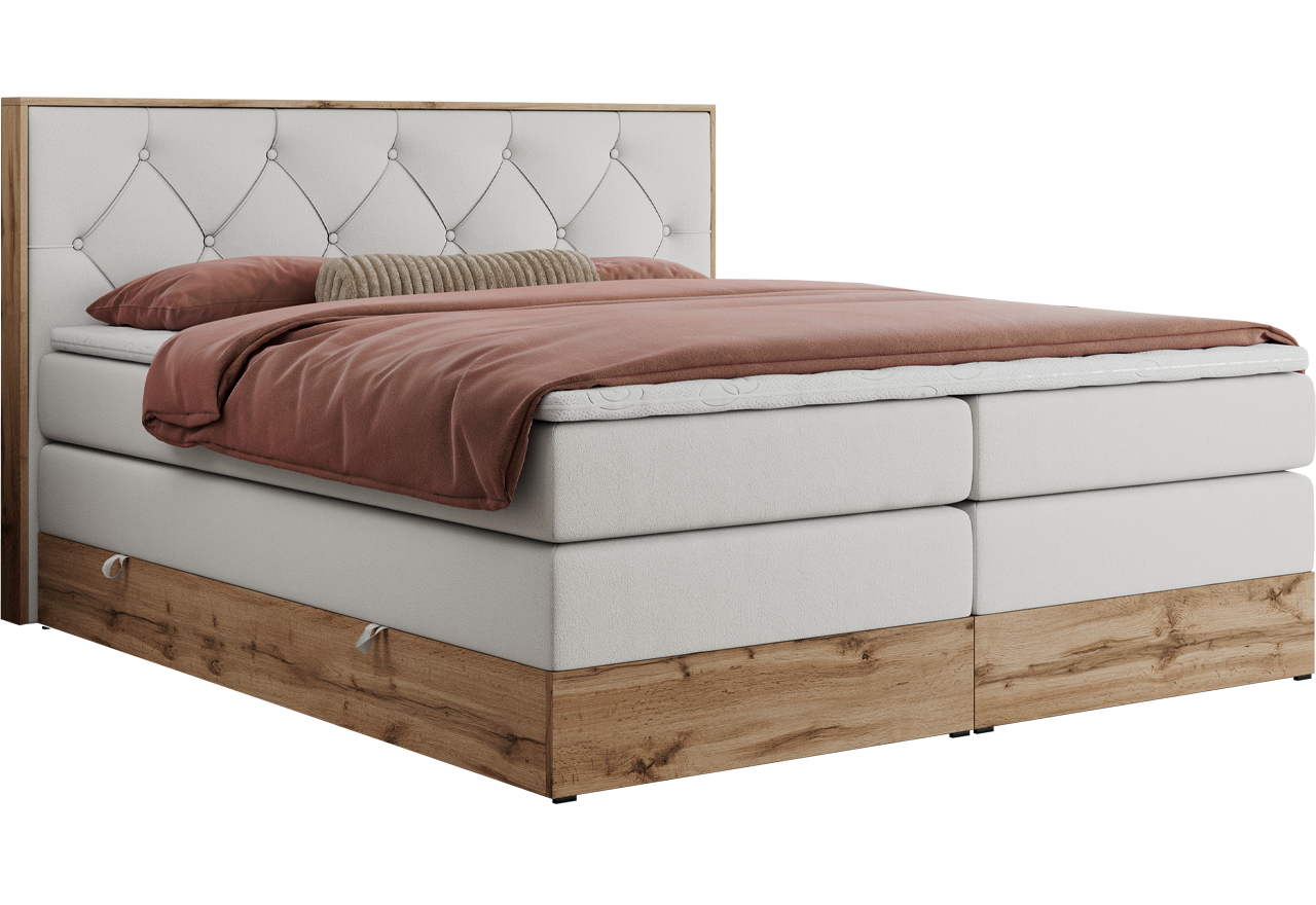 Łóżko kontynentalne VENETO KING 200x200 - Soft 17 - biała ekoskóra - OUTLET