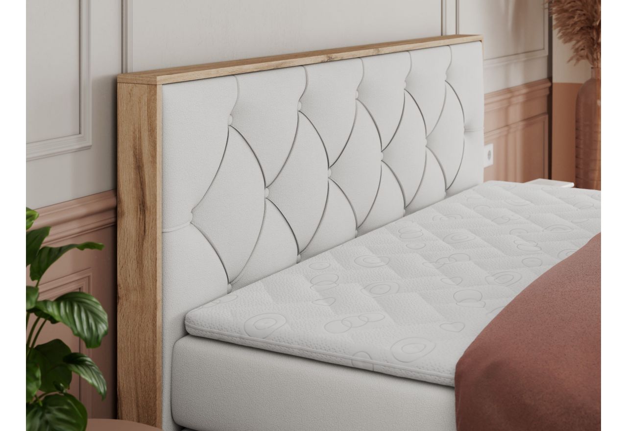 Łóżko kontynentalne VENETO KING 200x200 - Soft 17 - biała ekoskóra - OUTLET