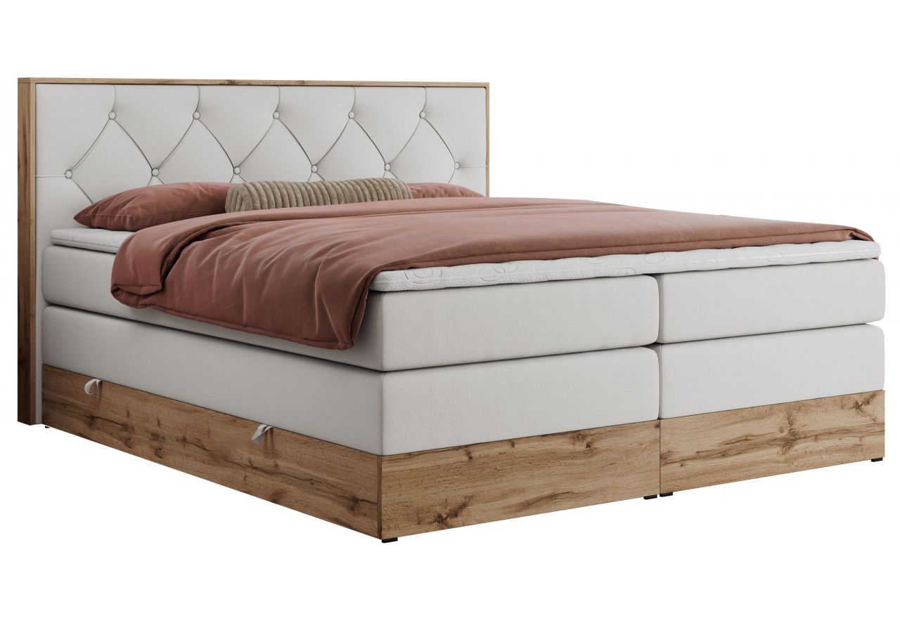 Łóżko kontynentalne VENETO KING 200x200 - Soft 17 - biała ekoskóra - OUTLET