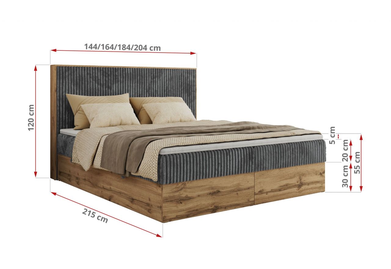 Łóżko kontynentalne WOOD CLASSIC 200x200 - Tilia 90 - szary - OUTLET