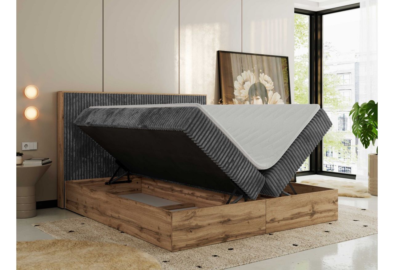 Łóżko kontynentalne WOOD CLASSIC 200x200 - Tilia 90 - szary - OUTLET