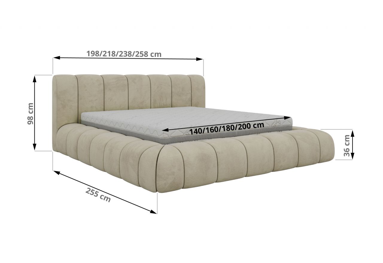 Łóżko tapicerowane NUBEA CLASSIC 200x200 - Puente 80 - szary - OUTLET