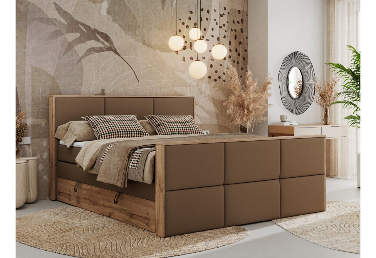 Łóżko kontynentalne ALBERO 2 KING DUO 160x200 - Soft 34 - brązowa ekoskóra - OUTLET
