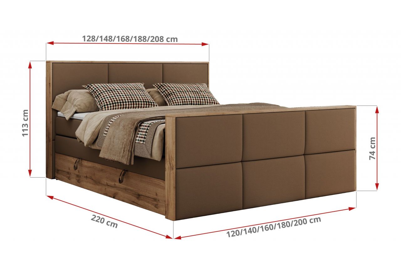 Łóżko kontynentalne ALBERO 2 KING DUO 160x200 - Soft 34 - brązowa ekoskóra - OUTLET