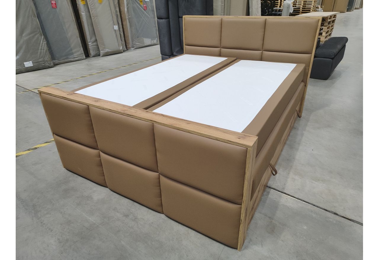 Łóżko kontynentalne ALBERO 2 KING DUO 160x200 - Soft 34 - brązowa ekoskóra - OUTLET