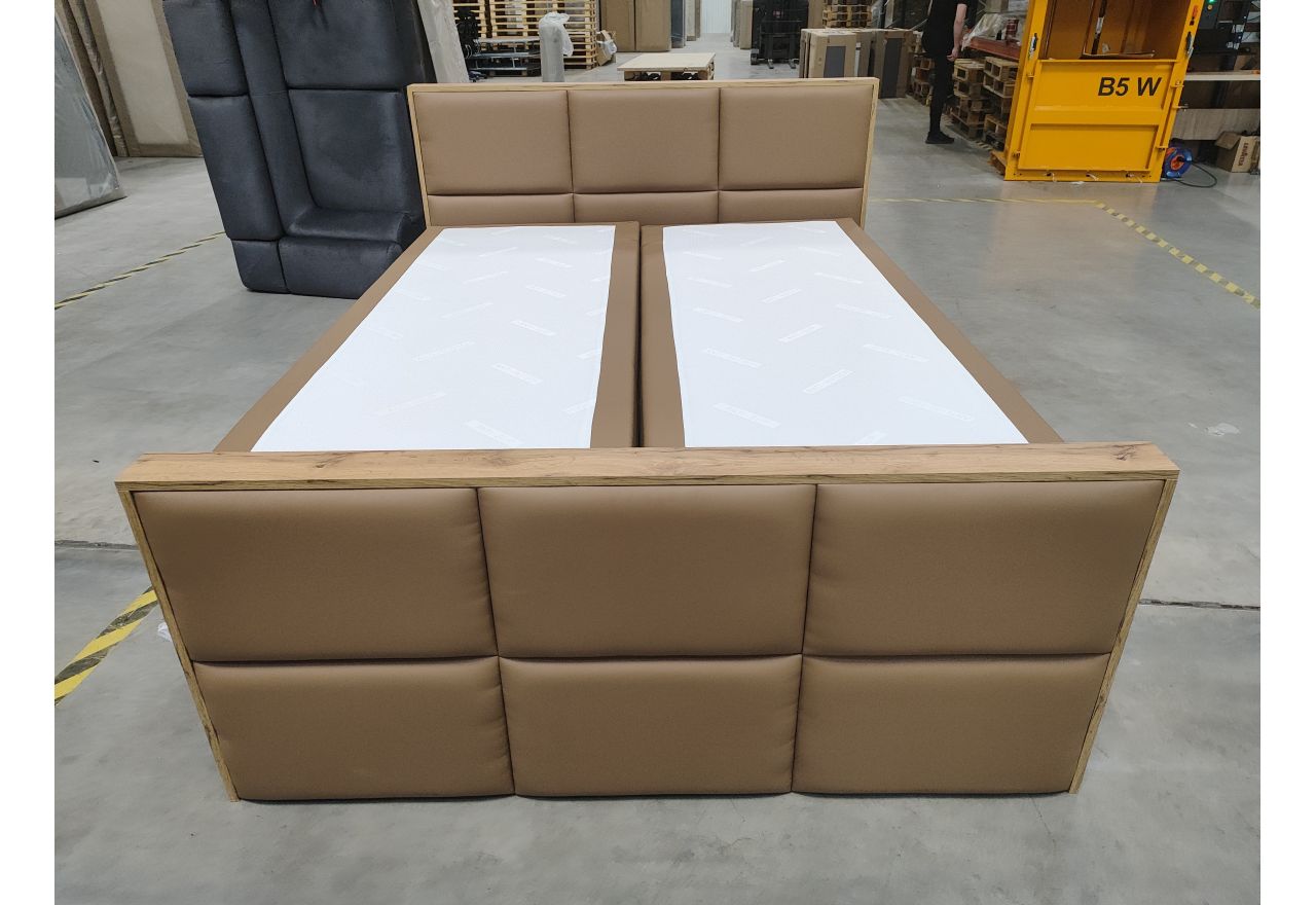Łóżko kontynentalne ALBERO 2 KING DUO 160x200 - Soft 34 - brązowa ekoskóra - OUTLET