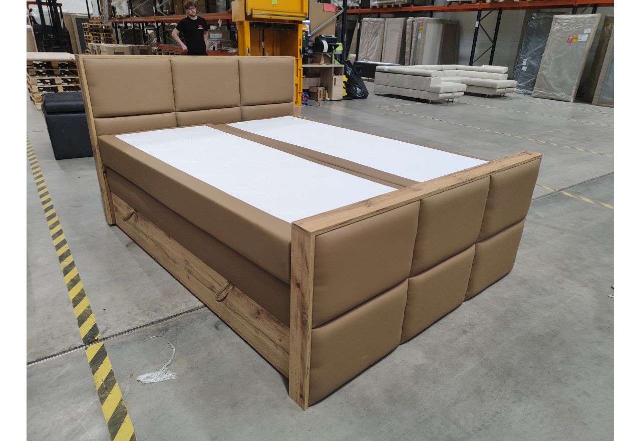 Łóżko kontynentalne ALBERO 2 KING DUO 160x200 - Soft 34 - brązowa ekoskóra - OUTLET