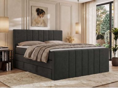 Łóżko kontynentalne INERO KING DUO 140x200 - H3 - ciemnoszary, struktura - Topper Visco
