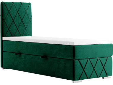 Łóżko kontynentalne jednoosobowe z opcją pojemnika - IRMA 80x200 butelkowa zieleń