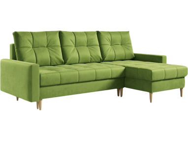 Funkcjonalny narożnik skandynawski z luźnymi poduszkami na wysokich nóżkach - ASTRA zielony