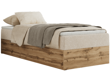 Łóżko kontynentalne WOOD ZERO 90x200 - H3 - kremowy, struktura - topper T25