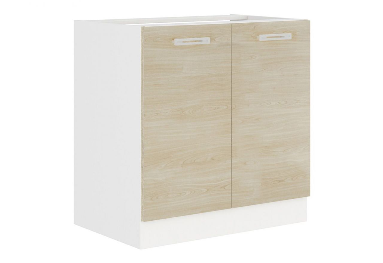 Kuchnia modułowa, systemowy zestaw szafek kuchennych FRAPPE 260 cm - Biały / Dąb Latte / Biały połysk