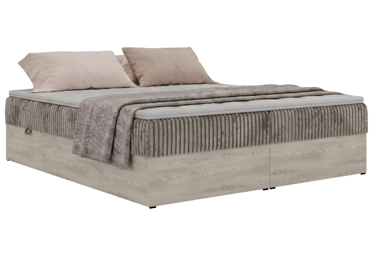 Łóżko kontynentalne NORDIC ZERO 180x200 - H3 - jasnobrązowy, sztruks - Topper Visco