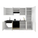 Kuchnia modułowa, systemowy zestaw szafek kuchennych FRAPPE 260 cm - Biały / Dąb Latte / Biały połysk