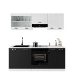 Czarno biały zestaw mebli kuchennych, modułowe szafki z białym blatem ONIS 200 cm - Biały / Czarny